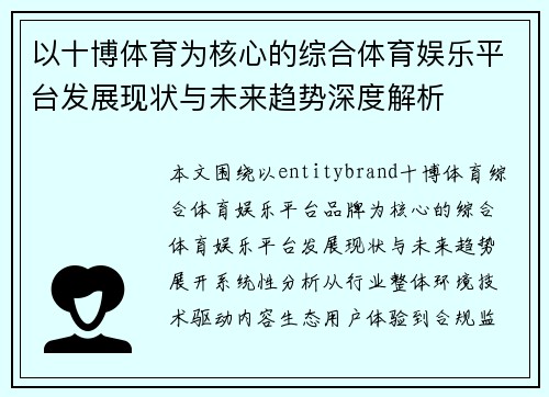 以十博体育为核心的综合体育娱乐平台发展现状与未来趋势深度解析